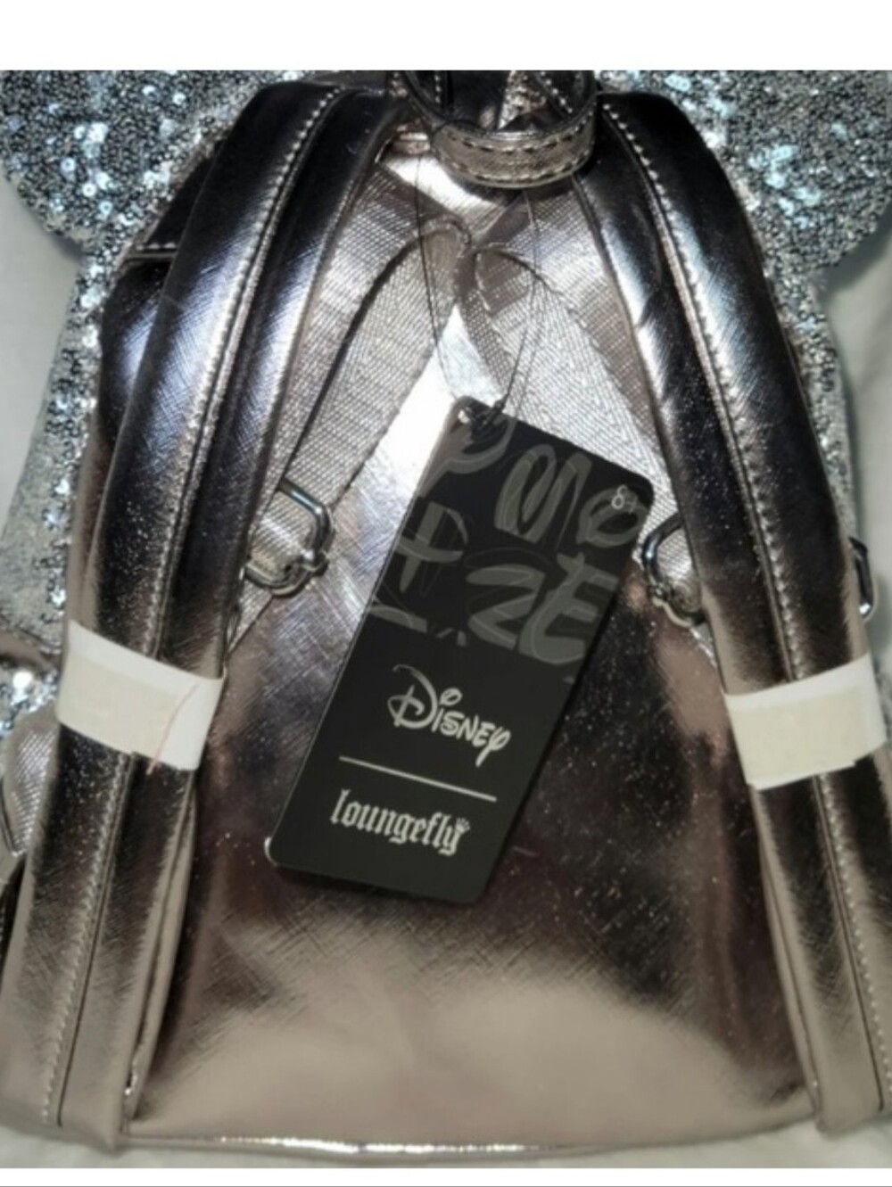 Loungefly x Disney ALL SILVER Sequin Minnie Ear Backpack - Picture 3 of 4